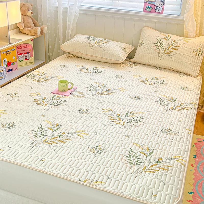 Naturlig Lateks Tykk Sommer Madrass for Seng Høykvalitets Kjølig Følelse Rayon Sengbeskytter og Putetrekk Is Silke Laken Sett Kjølende