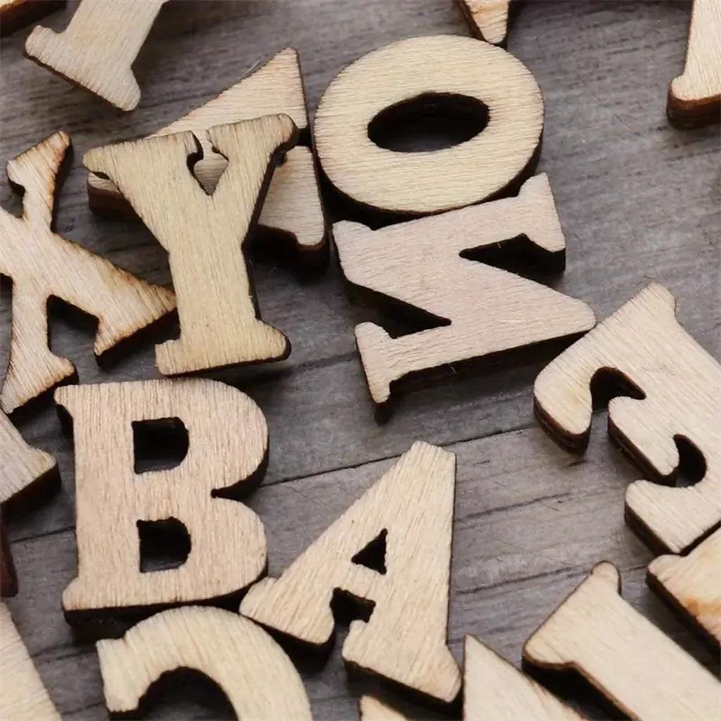 100/200PCS 15mm Wood Alphabet, Mini A-Z Alphabet Wood Chip Unfinished Wood Chip Shape For DIY Craft Letter Scrapbooking