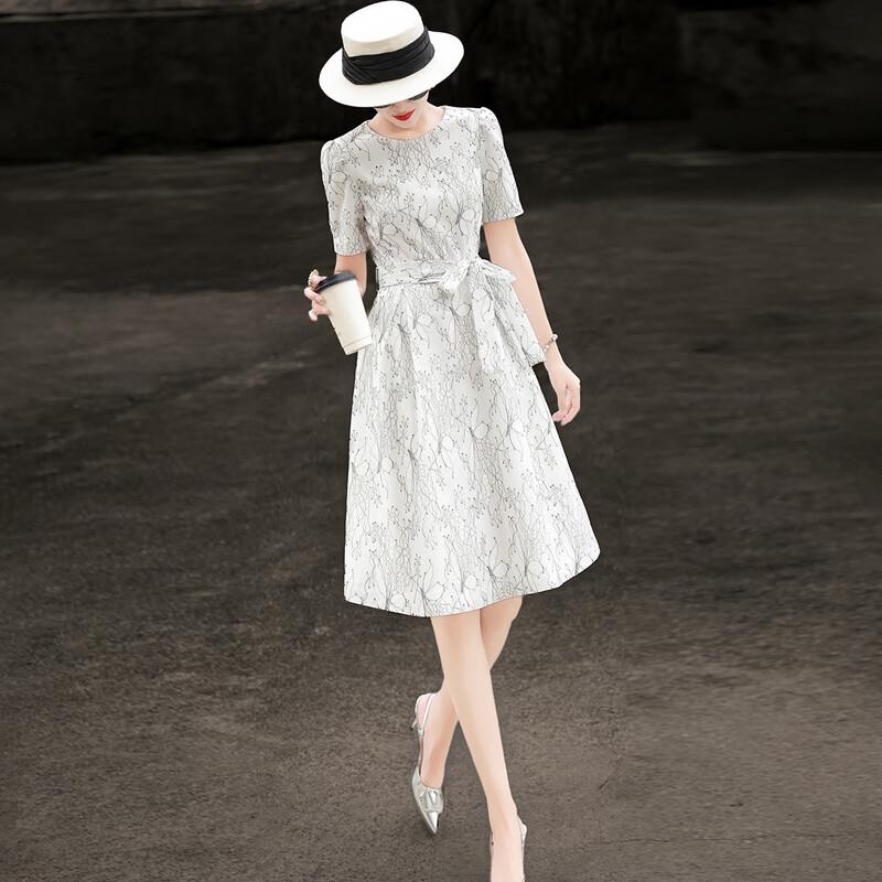 Lanser Elegant Vine Print A-line Dress S грязно-белый