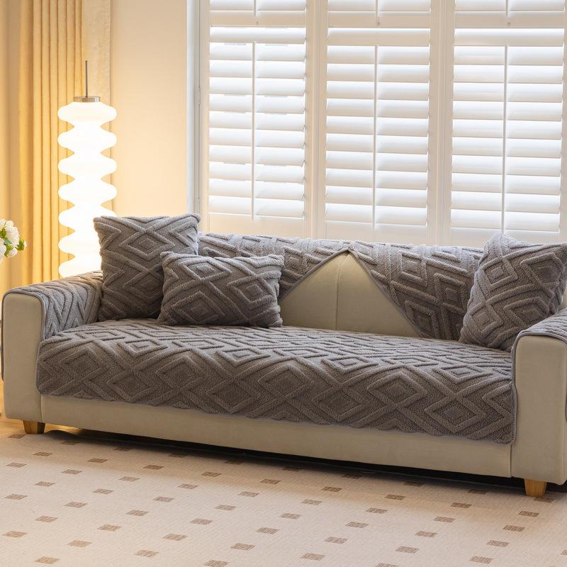 Winter Sofa Cushion Plush Simple Modern Seat Cushion Thickened Non-Slip Leather Sofa Cover Cover Cloth Backrest Towel