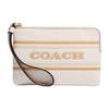 Corner Zip 16 Classic Presbyopia Zipper Closure Horizontal Stripes Leather Wrist Bag Clutch Small Women's White