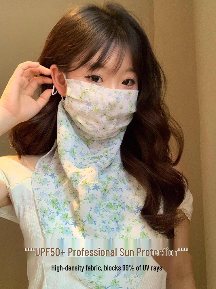 Sweet Floral UV Protection Face & Neck Veil for Women - Summer Outdoor Cycling Mask