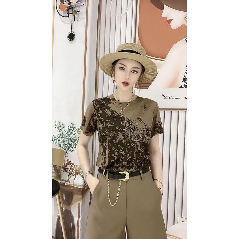 

Women s Thin round Neck Casual All-Match Short-Sleeved T-shirt Short Sleeve-Brown XL(60.00 kg-65.00 kg)
