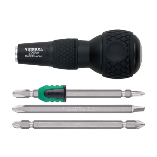 [.co.jp Exclusive] VESSEL Ball Grip Interchangeable Screwdriver with Screw Mag Catcher, Phillips, Flathead, Pozidriv 220W-3NMC