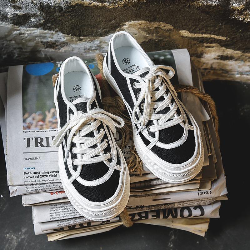 2 autumn and winter new big head canvas shoes women's casual lace-up trendy shoes retro Hong Kong flavor flat baseplate shoes 50
