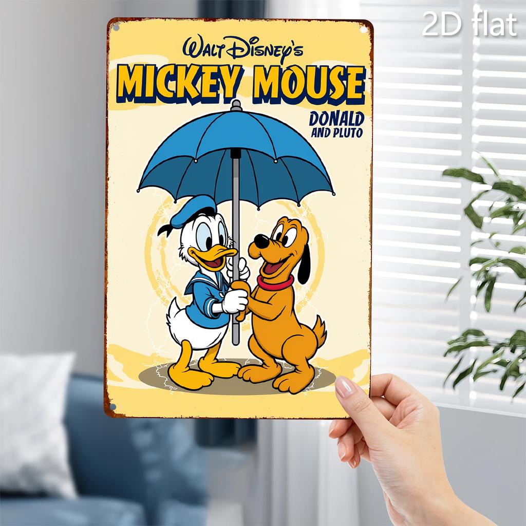 2D Flat, 2D Flat Disney Donald Duck and Pluto Iron Wall Art - 20.32x30.48 Cm Vintage Tin Sign Style, Weather-Resistant Indoor/Ou