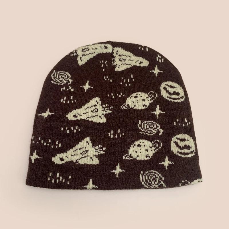 1pc Rocket Planet Jacquard Beanies Hat,Winter Warm Hip Hop Personal Warm Head Cap,Suitable for Winter Outdoor,climbing Skiing