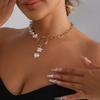Double cone imitation pearl ring love pendant necklace ins personalized retro splicing style necklace