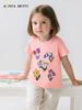 Girls' Summer Short Sleeve Cotton T-Shirt with Fashion Print and Round Neck