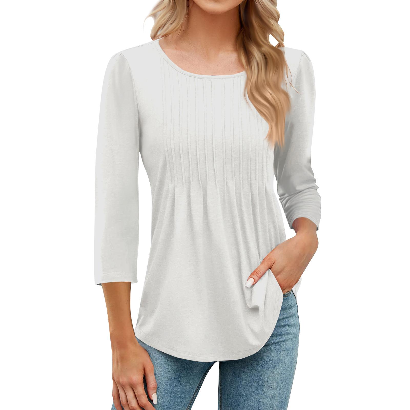 

Женская модная повседневная плиссированная футболка с круглым вырезом и рукавом семь четвертей XL белый