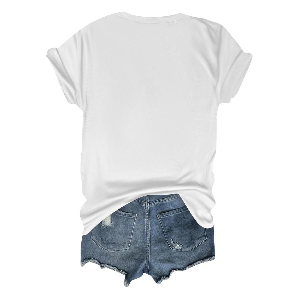 Women's Casual Halloween Breast Print T-Shirt Round Neck Pullover Short Sleeve Top