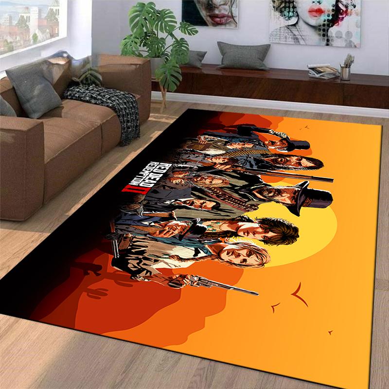 Western Characters Rug In Red Dead Redemption Style Suitable for Use As an Anti-slip Game Mat for Living Room and Bedroom Sofas