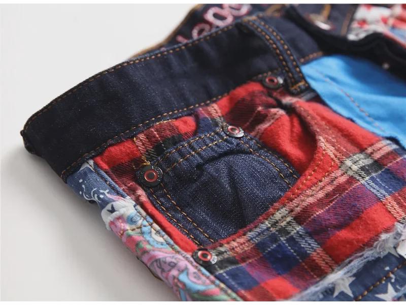 2022 Młodzieżowe Męskie Patchworkowe Kolażowe Dżinsy Proste ze Średnim Stanem - Odzież Codzienna, Nieelastyczne