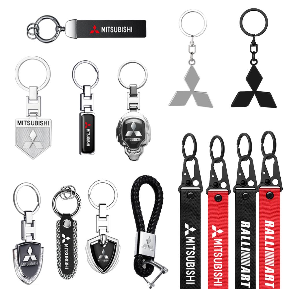 3D Metal Leather Car Styling Emblem Keychain Auto Key Rings for Mitsubishi Lancer 10 Xpander Pajero 4 Montero V73 Evolution Evo