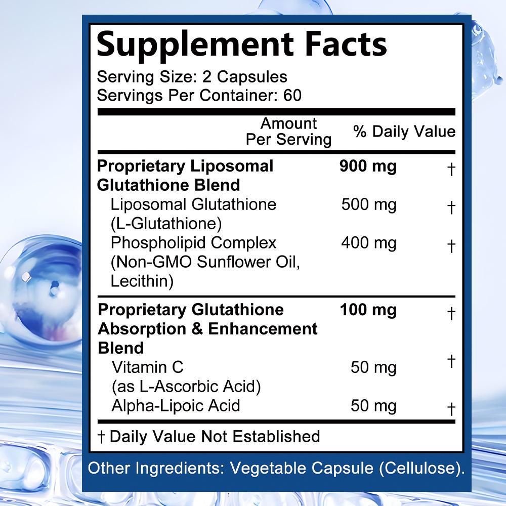 Glutathion liposomal à haute concentration, contenant de la vitamine C, 120 gélules