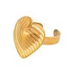 Heart-Shaped Stainless Steel Striped Ring - Colorfast Titanium Electroplated Jewelry