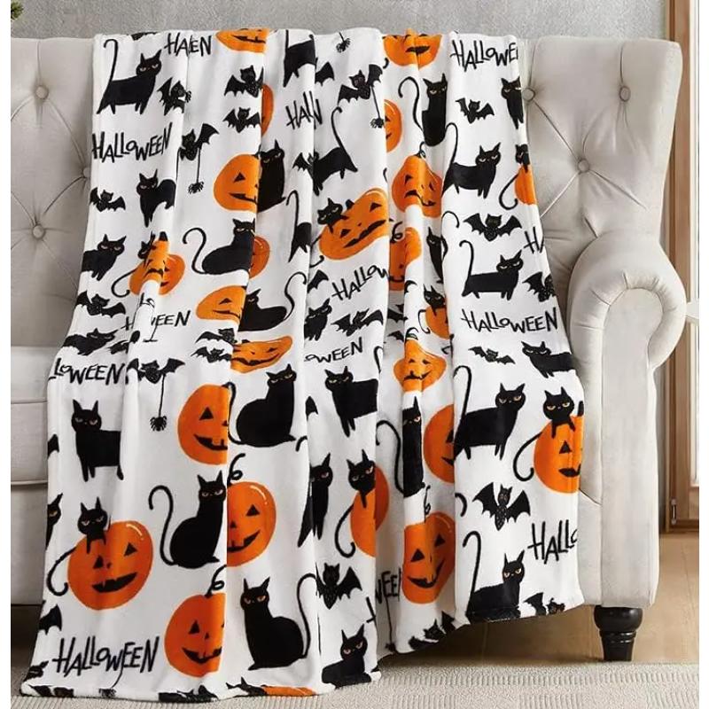 

Festive Halloween Black Bats Printed Flannel Blanket Perfect gift for Sofa Office Bed Plane Travel Sleep Read Relax Camping S