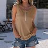 Summer Casual Solid Color Sleeveless Round Neck Small Sexy Zipper Decorated T-shirt Top