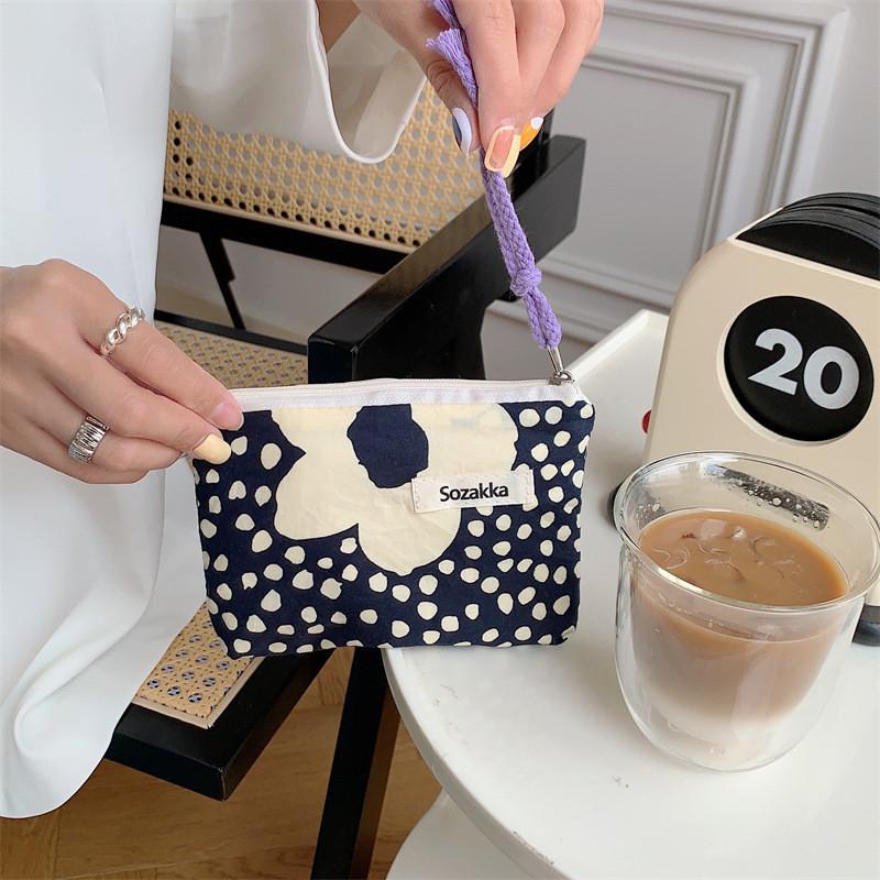 Trendy Street Style Cotton Makeup Bag Floral Design Soft Drawstring Pouch