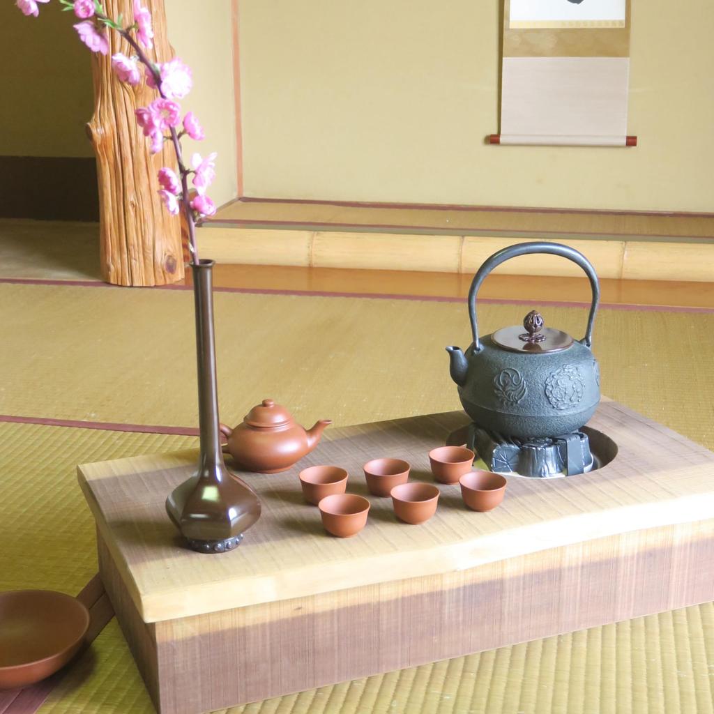 Takaoka Copperware Kita Shobei Iron Flat Round Chrysanthemum Size Takaoka Iron Made in Product Number 25659 Wax-Molded Teapot, Design, 10, Approx.