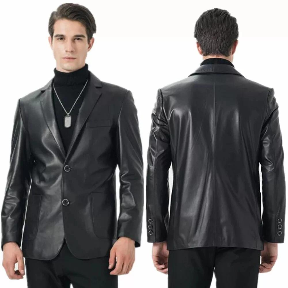 Men's Leather Blazer Pure Lambskin Soft Handmade Stylish Formal Party Wear