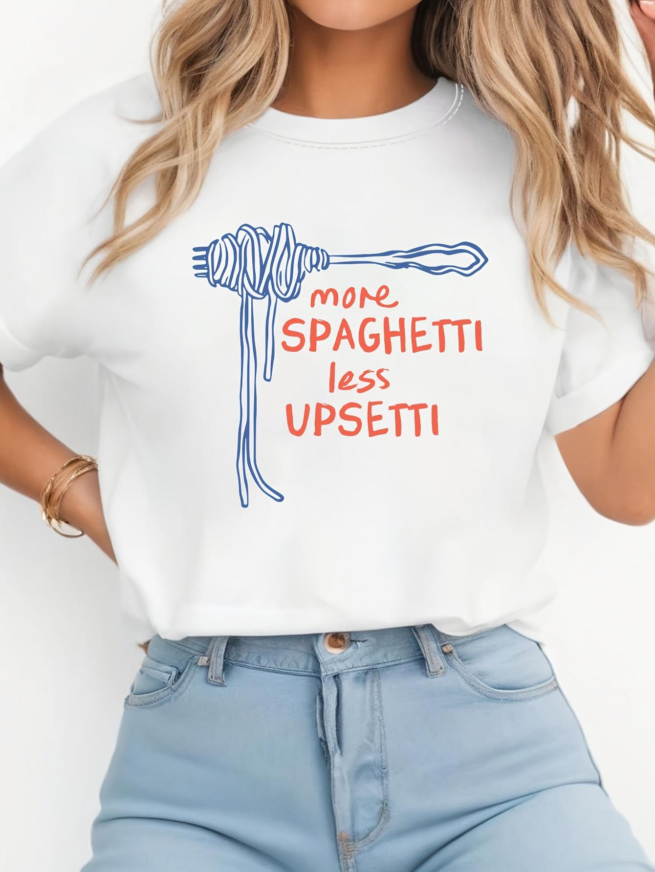 

Graphic Print Sleeve Shirt Vintage FeUnisex Clothing WomenS Casual Crew Neck TShirt with Funny Spaghetti 4XL