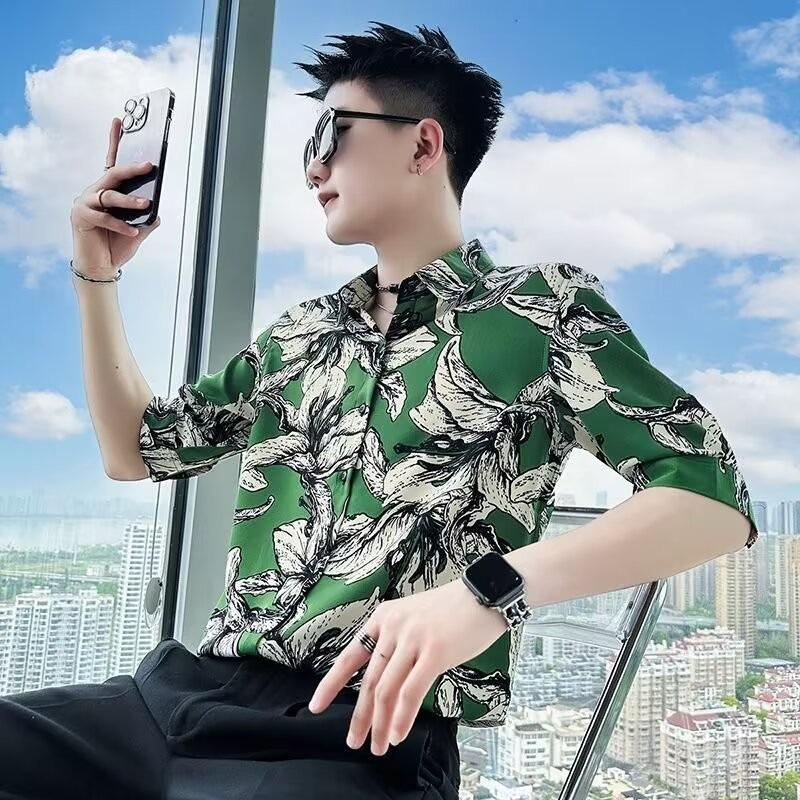 

Мужская летняя рубашка в ретро-стиле Гонконга 2024 года: Свободный, Уникальный Дизайн M зелёный