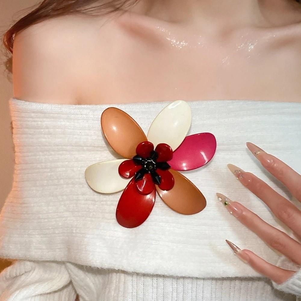 Exaggerated Acrylic Flower Brooch Vintage Colors Clothes Pin  Clothes Accessories
