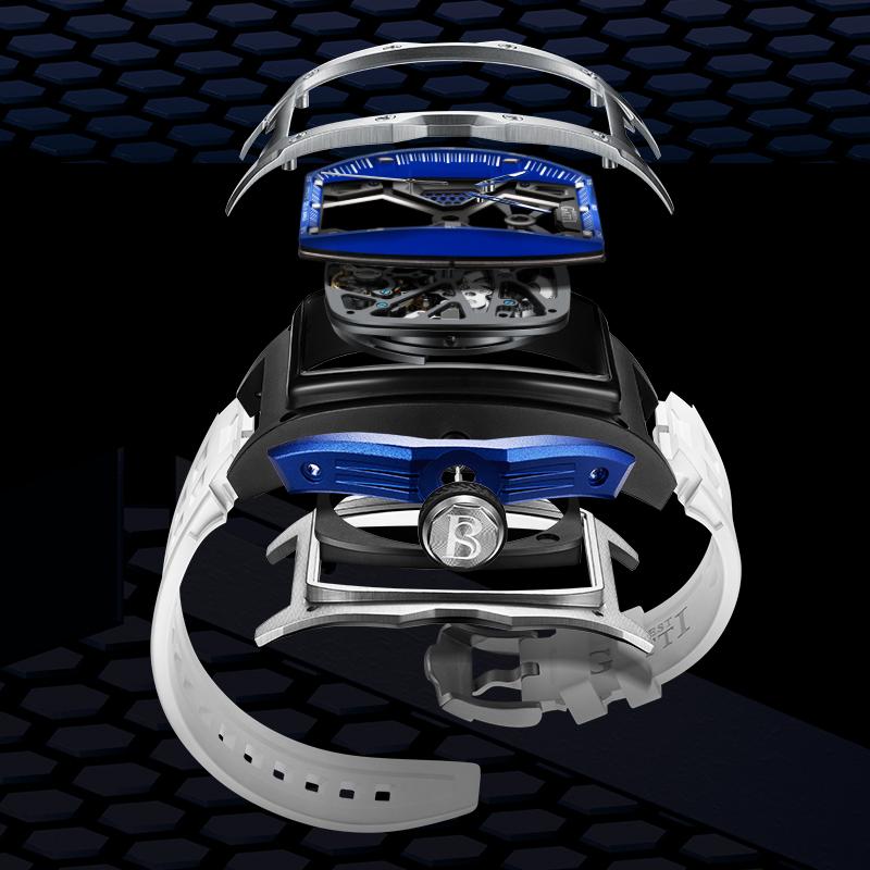 BONEST GATTI BG5501 Automatic Mechanical Watch Men Skeleton Waterproof Luminous Dial Tonneau Wristwatch