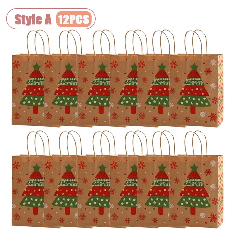 Handheld Christmas Gift Bag Kraft Paper with Handle  Printed Paper Bag Festive Gift Bag for Christmas Presents Party Supplies