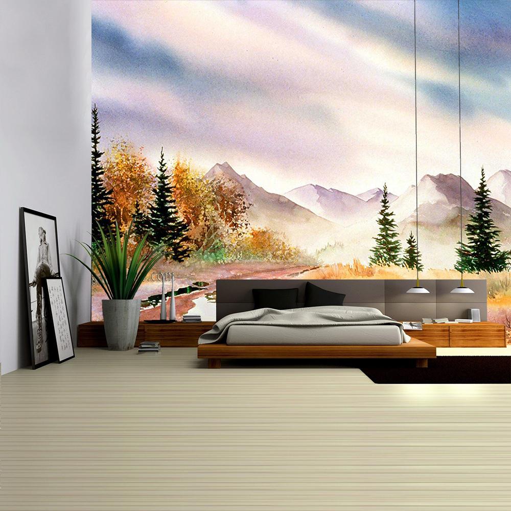 Красочный лесной гобелен настенный психоделический масляный рисунок солнечный свет печать — фото 3