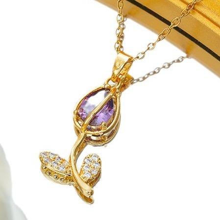 Colorful Zircon Tulip Flower Pendant Necklaces for Women Girls Stainless Steel Chain Trendy Sweet Jewelry Accessories Gifts