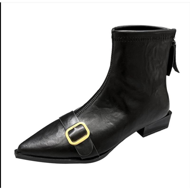 

Обувь Черные короткие туфли для женщин Элегантные на низком каблуке Ботильоны для работы Женские ботильоны с острым носком Дизайнерская роскошь Осень 40 чёрный