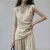 Summer new light mature floral embroidered sleeveless tank top, off-white waist-cinching old money style plus-size top