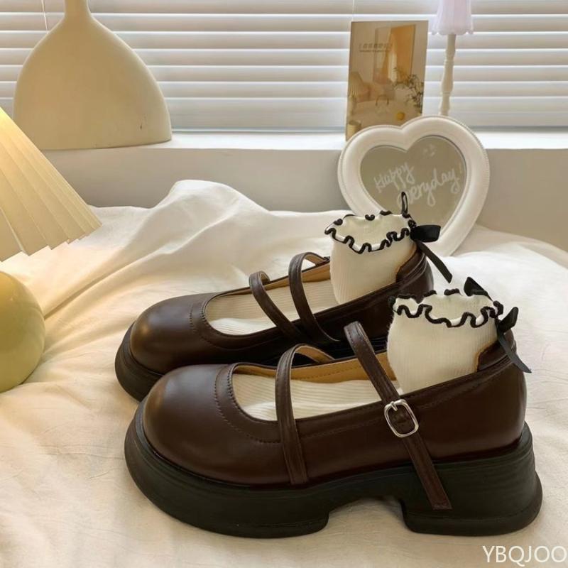 Ladies thick soled leather Shoes New versatile retro high heels Fashion elegant Mary Jane shoes Casual comfort Women pumps Mujer