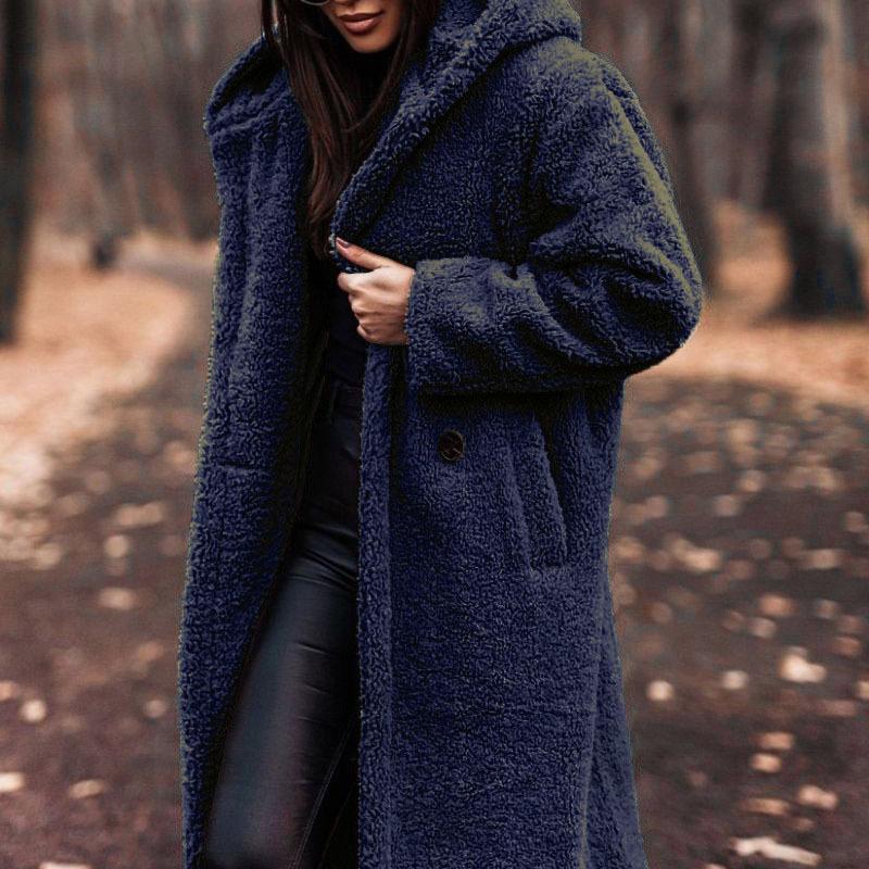 Autumn and Winter Fashion Long Solid Color Long Sleeve Stuffed Women's Coat