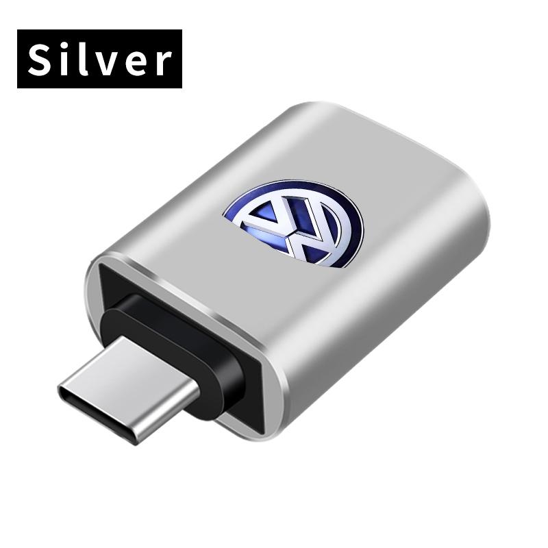 

New Car Styling Car Type-C To USB Interface Mini Converter Charging Adapter logo For Volkswagen VW R Line Golf MK4 MK5 MK6 MK7