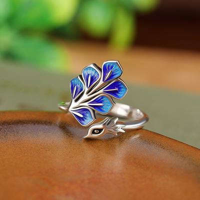 Bagues de Mariage Paon Bleu en Argent 925 Pour Femmes Élégant Fiançailles Bijoux Fins