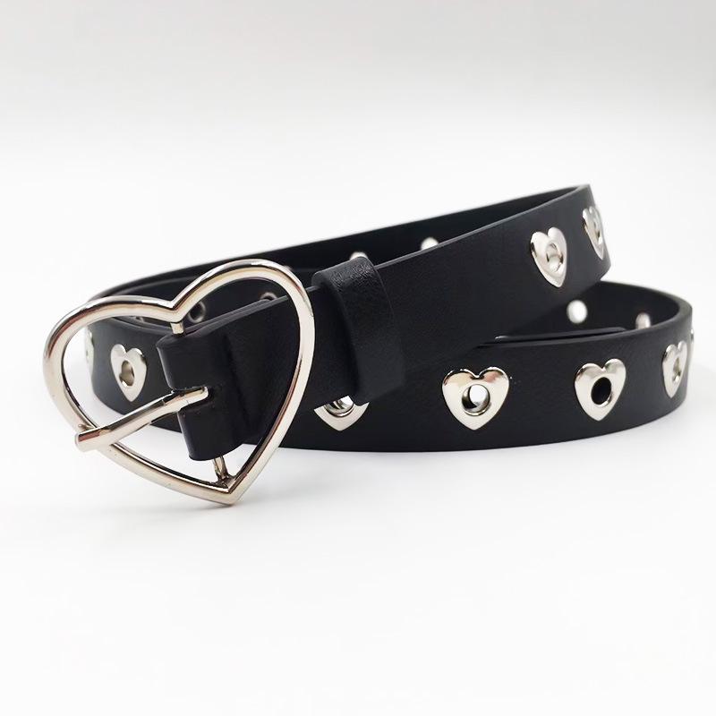 Heart-Shaped Eyelet Women's Jeans Belt - Stylish Decorative Buckle for Students