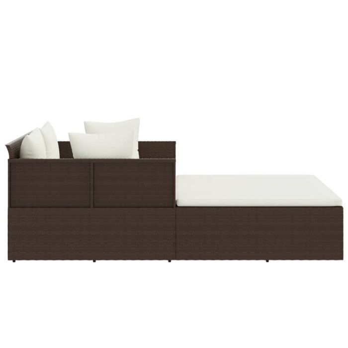 Chaise longue avec coussins marron 182x118x63 cm résine tressée
