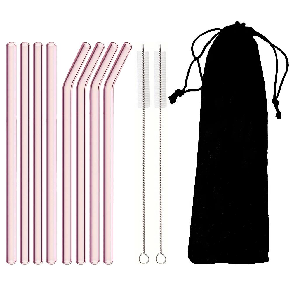11Pcs Coloful Glass Straws - Reusable Drinking Straws with Cleaning Brush, 200x8 Mm for Beverages, Shakes, Milk Tea, Juices