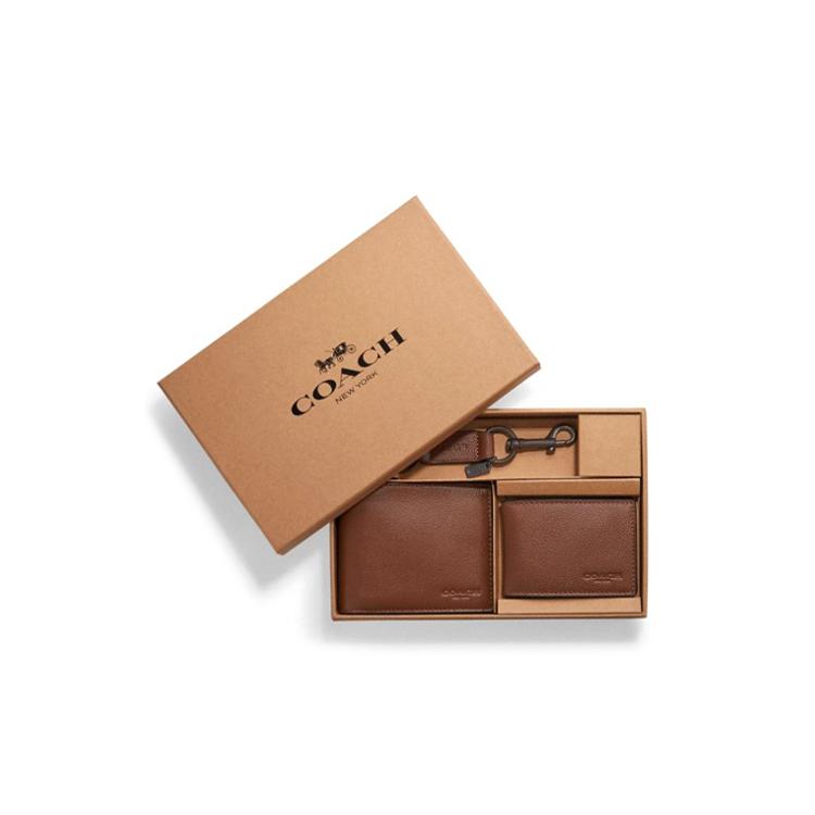 

New COACH Compact Leather Card Clip Wallets Men s Brown 64118-CWH 10.9*2.0*9.7CM