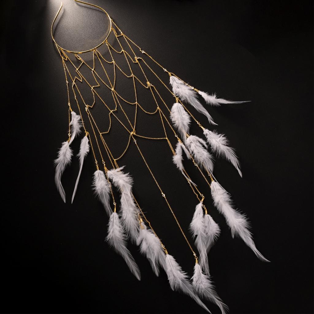Elegant Bohemian Feathered Hairband Chic Bohemian Feathered Hair Chain Accessory Suitable For Various Celebrations
