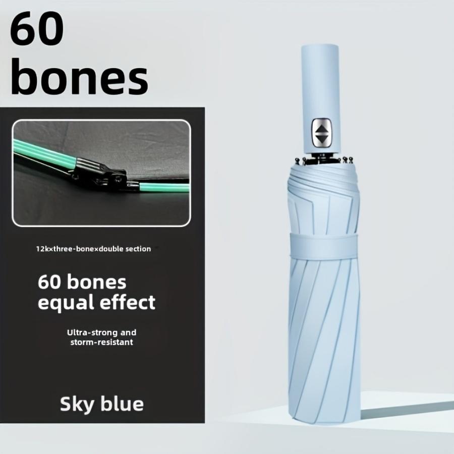 60 Bones Black Glue Fully Automatic Umbrella With Thick And Durable Keel Three Fold Umbrella Uv Resistant Umbrella