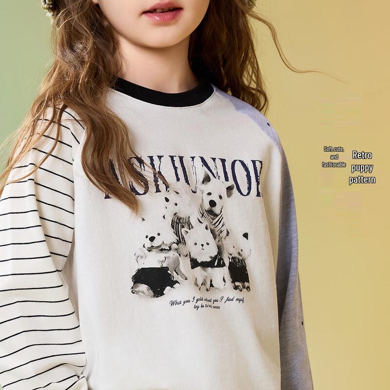 ASK JUNIOR Girls 2026 Spring Color-block Long Sleeve T-shirt 110