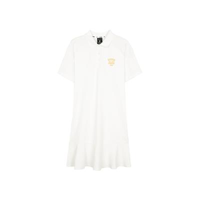 Logo Solid Color Polo Neck Sports Casual Pullover Cool Feel Drop Shoulder Loose Short Sleeve Dress Women Dress L224W056-0074