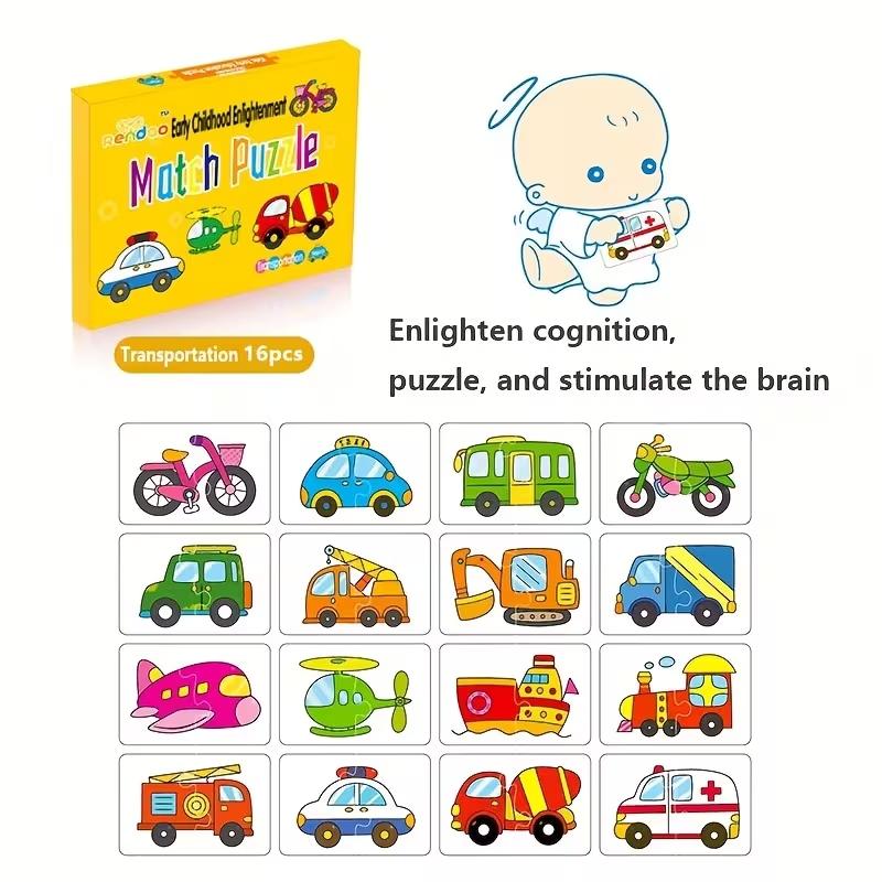 Card Cartoon Toys 32 Pcs Enlightenment Matching Puzzle Early Education Pattern Cognitive Boys  Girls and Girls