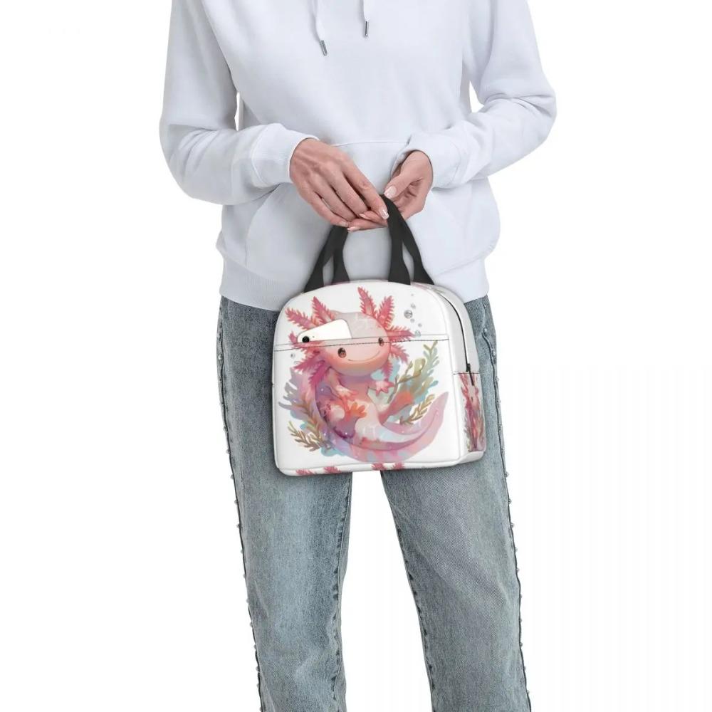 Cute Cartoon Axolotl In Coral Reef Insulated Lunch Bag for Women Children Leakproof Food Boxes Thermal Lunch Box Tote