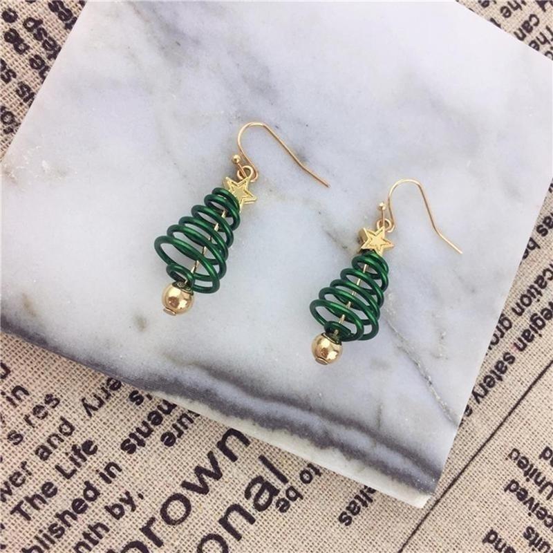 Fashionable Christmas Tree Bell Earrings Alloy Christmas Series Jewelry Earrings Women's Creative Christmas Tree Earring Gift