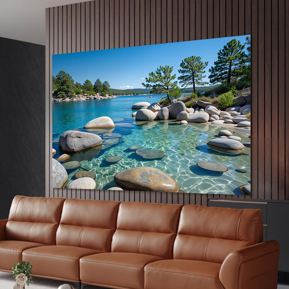 One backdrop, depicting the mountain and lake landscape, showcasing the vivid green forest reflection